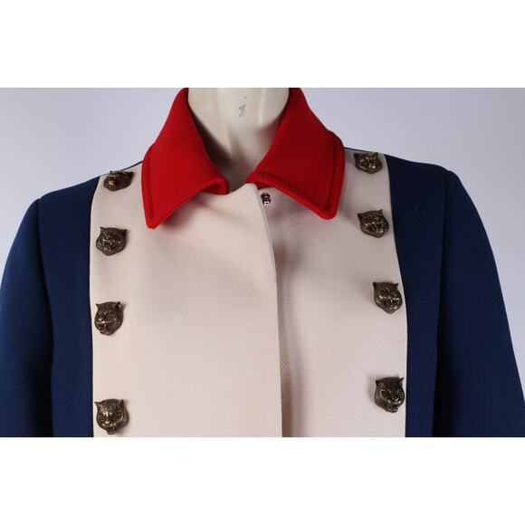 Gucci Tiger Embellished Tricolour White Blue Red Wool Long Statement Coat 44 - Picture 6 of 12